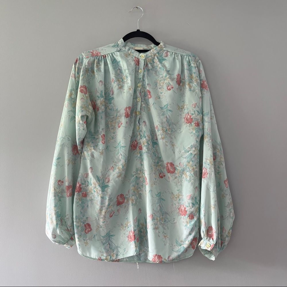 Vintage Floral Blouse Pullover Button Front EZ Street Clothing Work